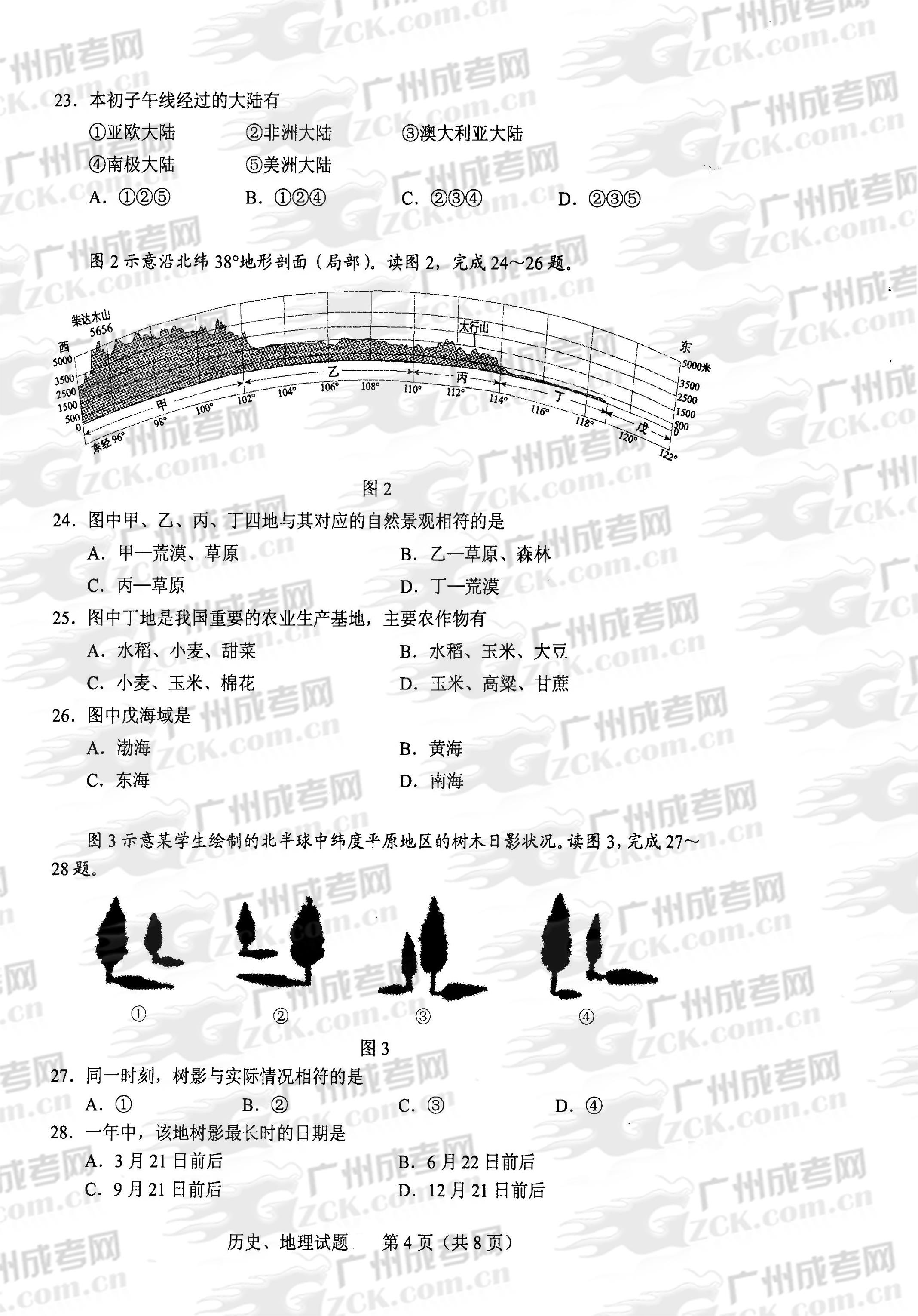 成人高考2013年统一考试史、地试题(图4)