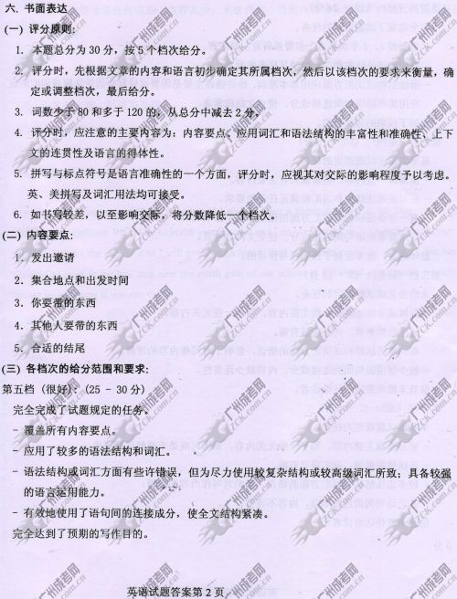 四川省成人高考2014年统一考试英语真题A卷参考答案